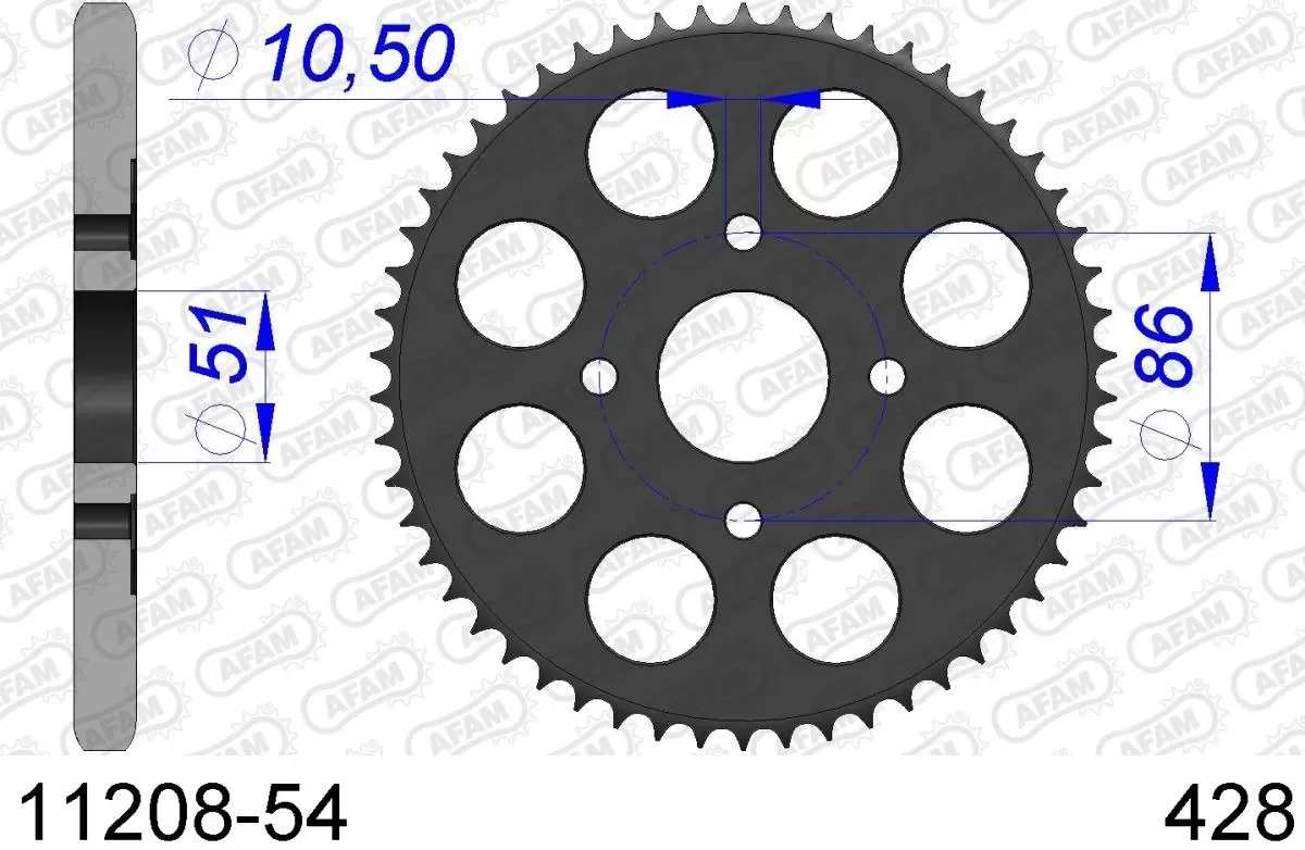 AFAM Sprocket Rear Aluminium 54T - 428 Silver