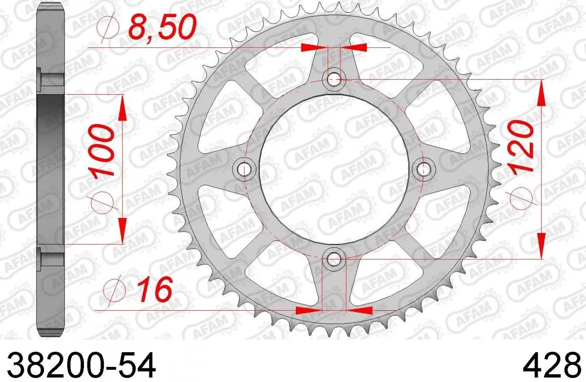 AFAM Sprocket Rear Steel 54T - 428