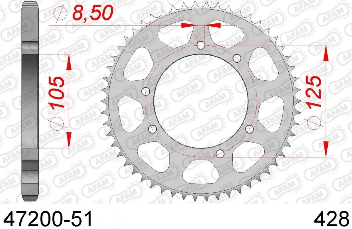 AFAM Sprocket Rear Steel 51T - 428
