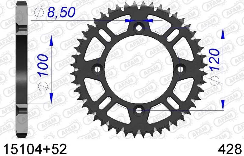 AFAM Sprocket Rear Aluminium 52T - 428