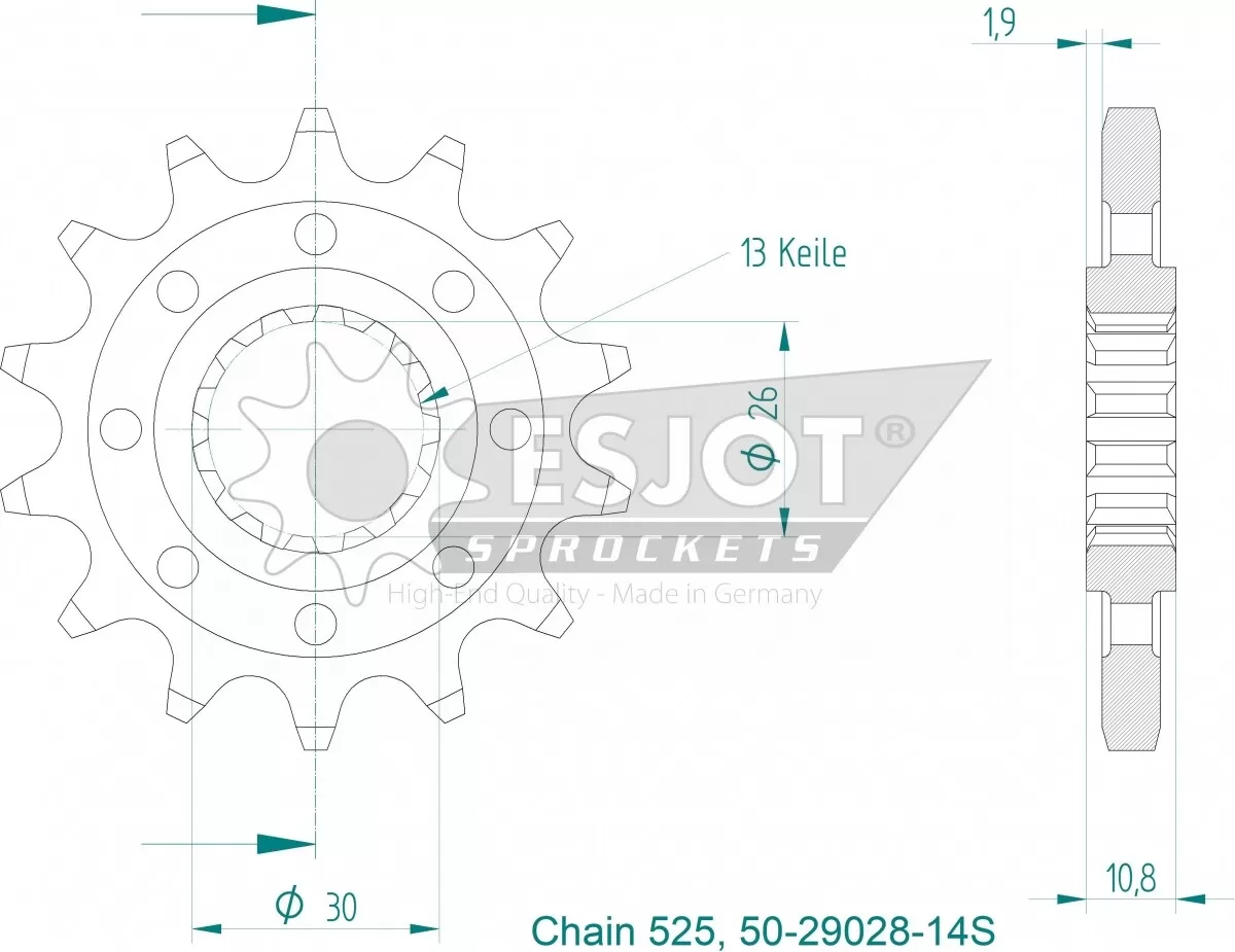 ESJOT Front Sprocket 14 Tooth 525 Pitch 50-29028-14S