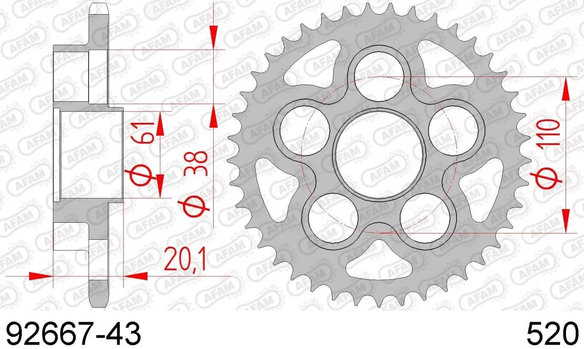 AFAM Sprocket Rear Steel 43T - 520