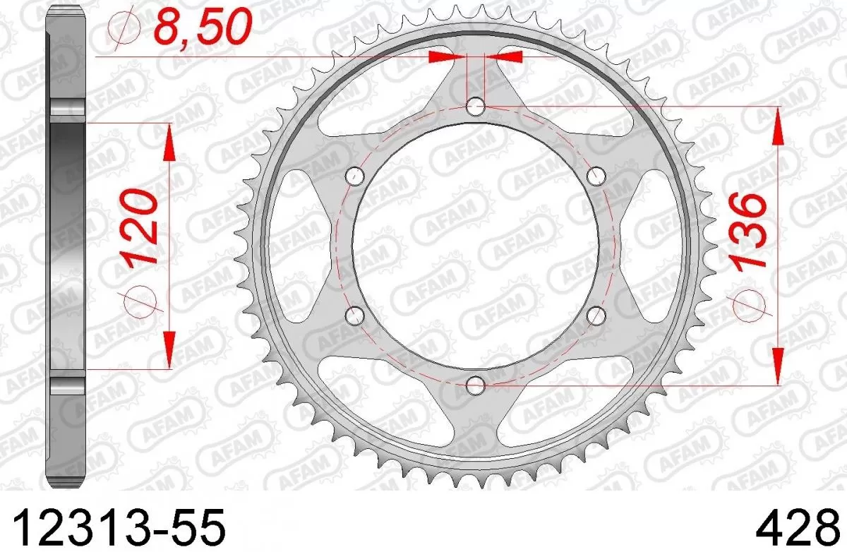 AFAM Sprocket Rear Steel 55T - 428