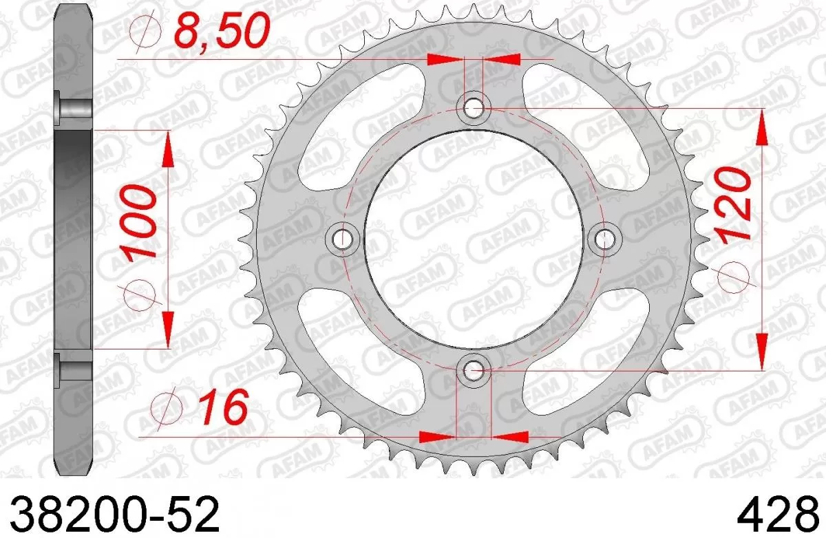 AFAM Sprocket Rear Steel 52T - 428