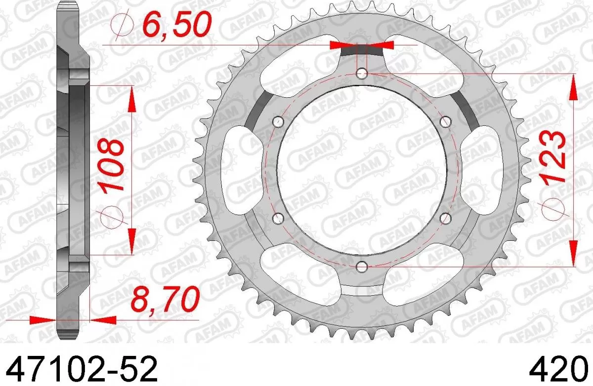 AFAM Sprocket Rear Steel 52T - 420