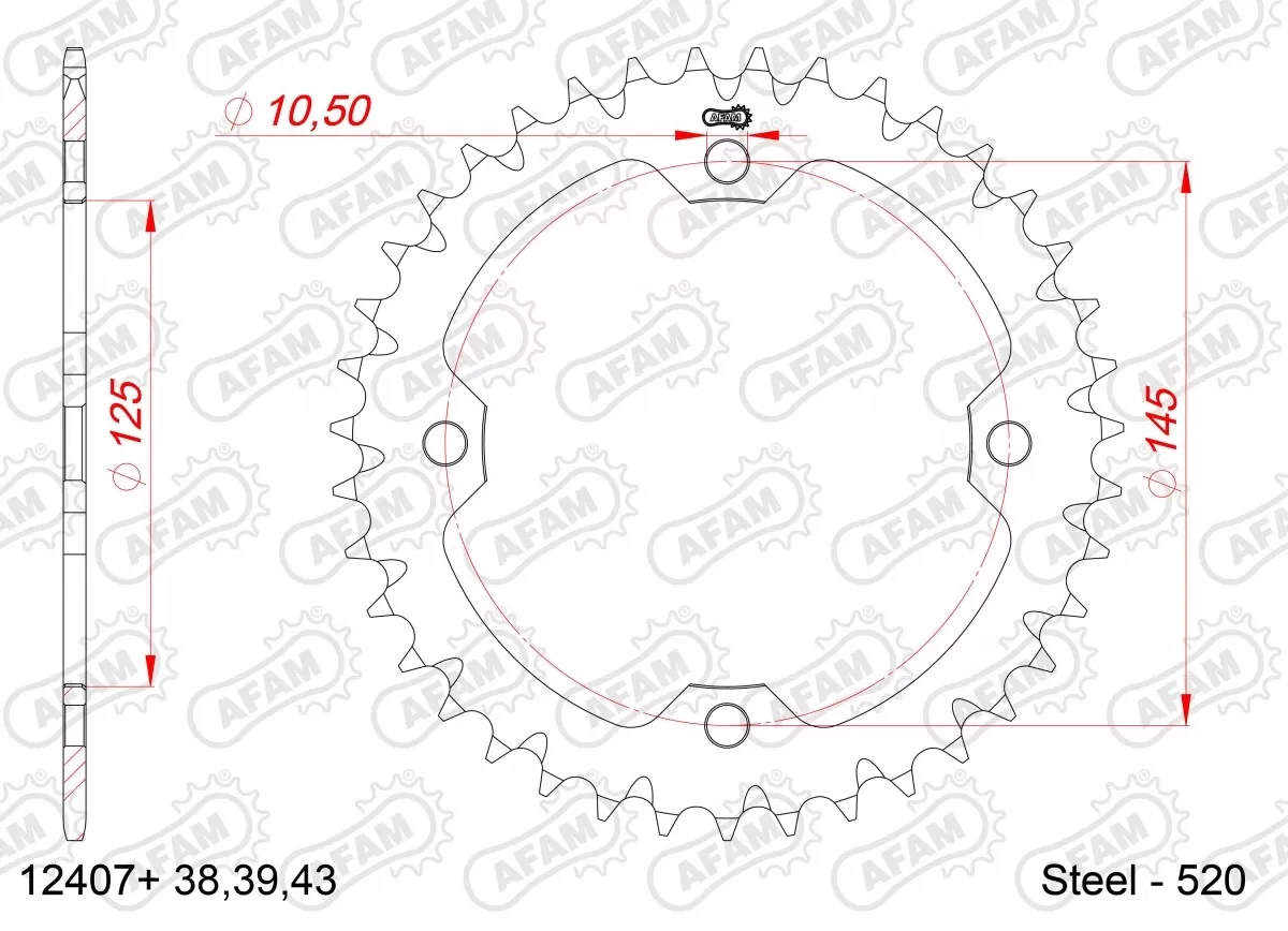 Afam Rear Steel 38t, 520, Self Cleaning
