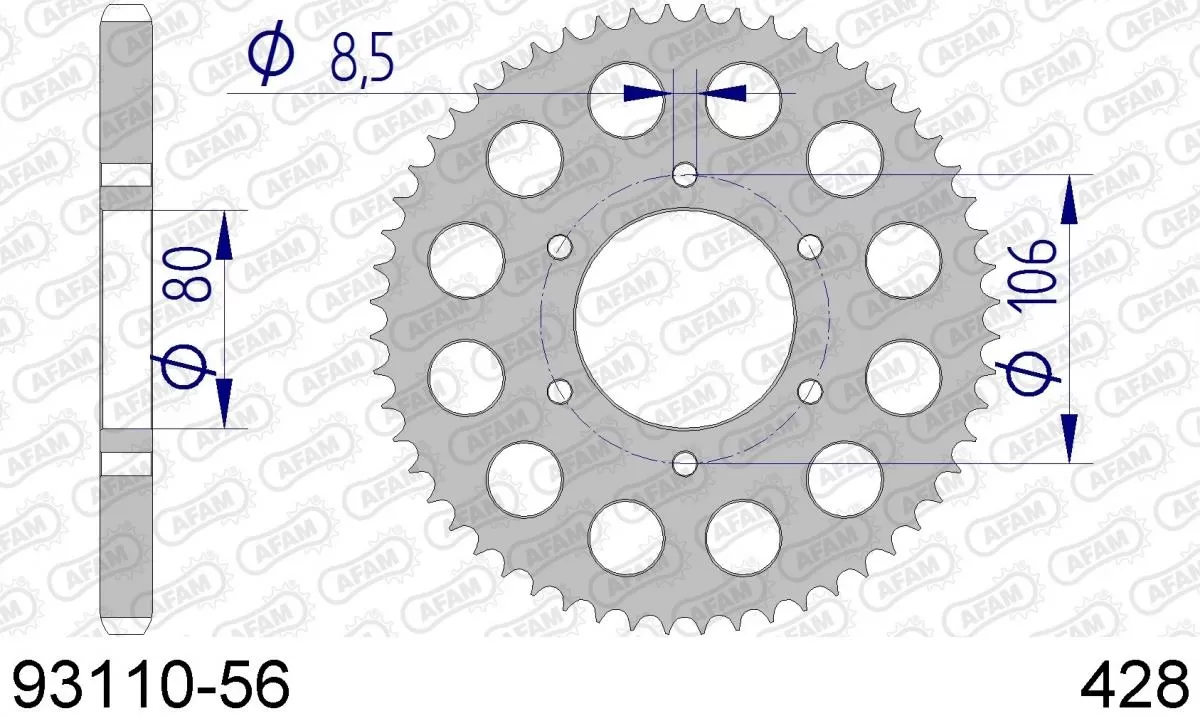 AFAM Sprocket Rear Aluminium 56T - 428