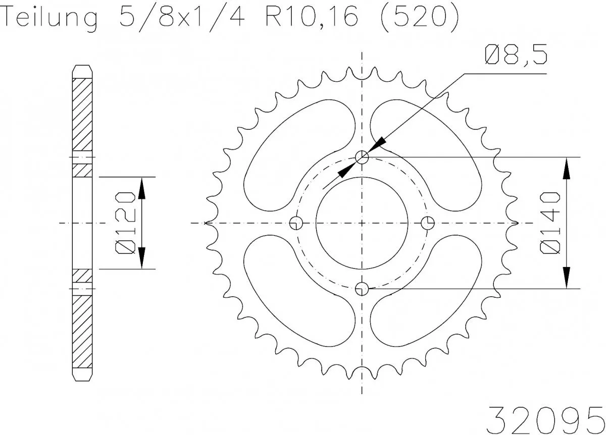 Esjot Sprocket Rear Steel 39T - 520