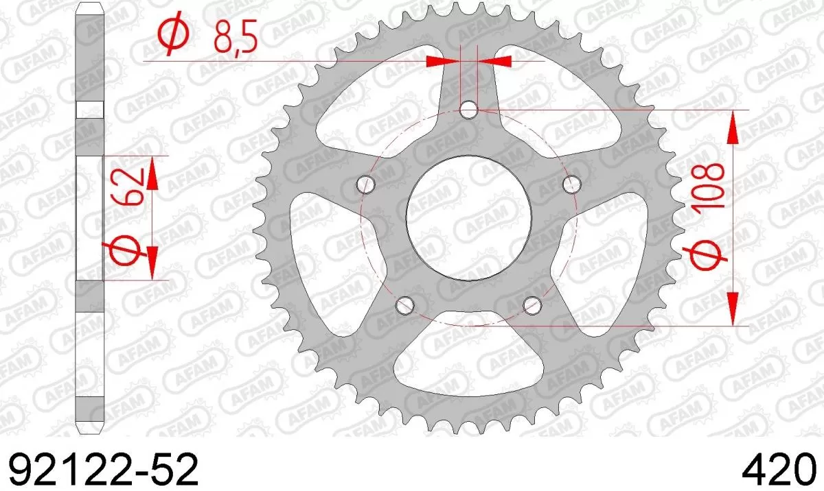 AFAM Sprocket Rear Steel 52T - 420