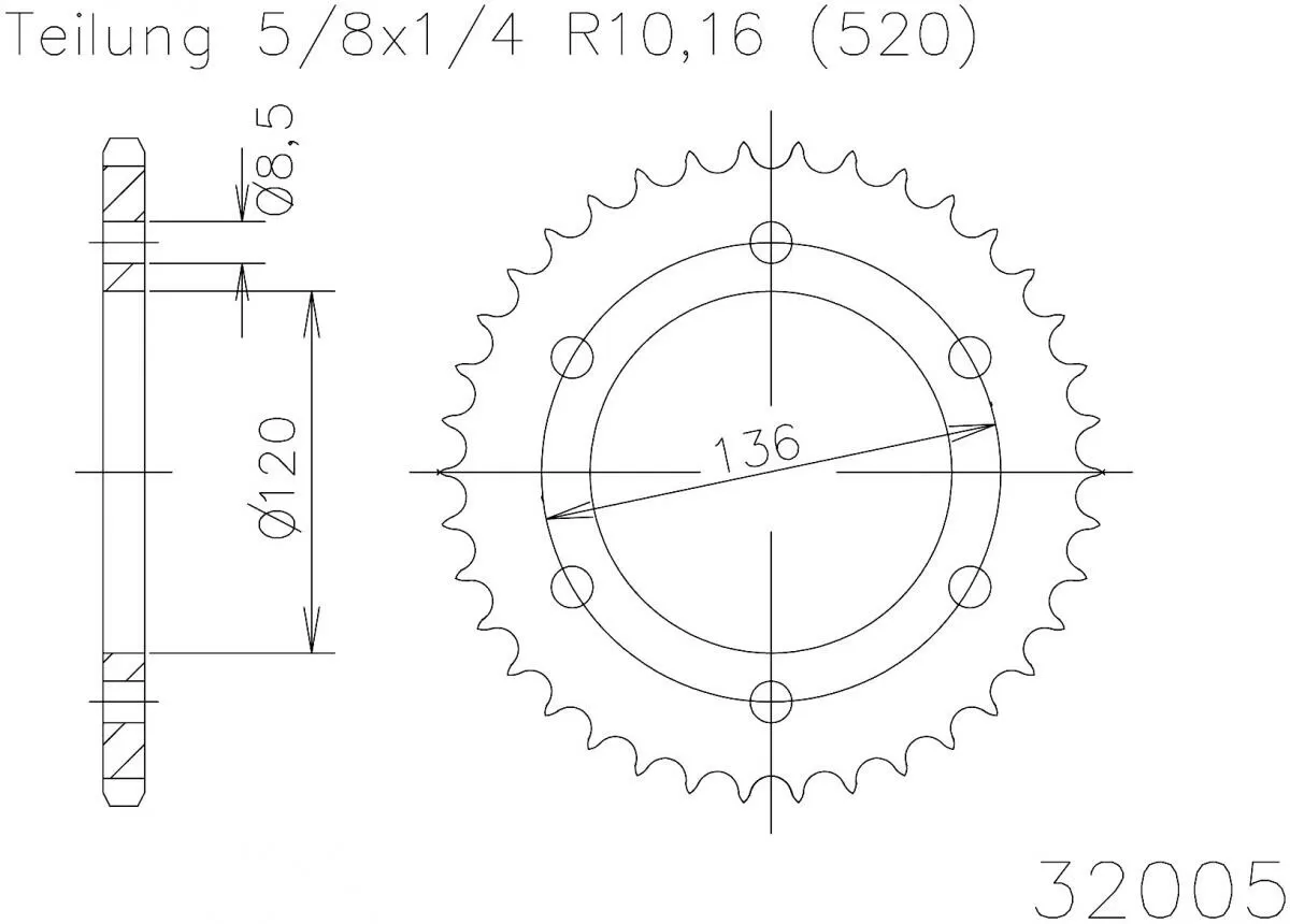 Esjot Sprocket Rear Steel 39T - 520