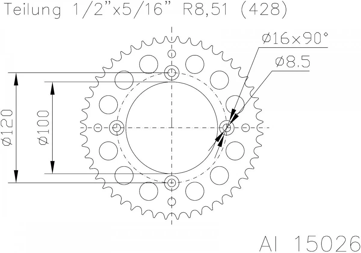 Esjot Sprocket Rear Aluminium 52T - 428