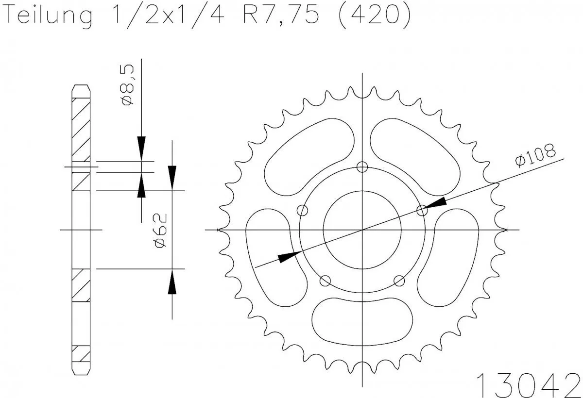Esjot Sprocket Rear Steel 52T - 420