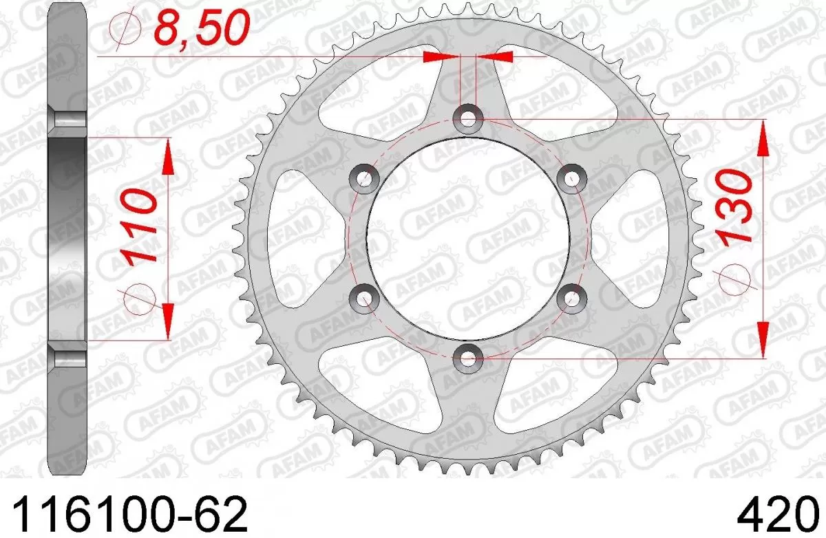 AFAM Sprocket Rear Steel 62T - 420