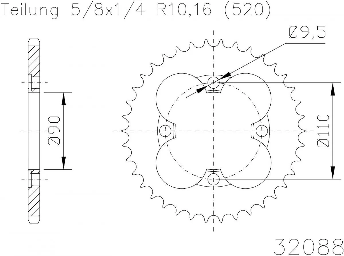 Esjot Sprocket Rear Steel 38T - 520