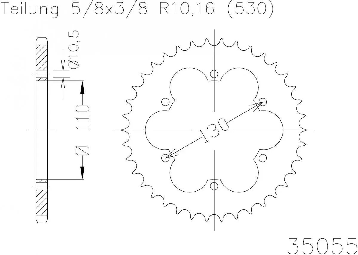 Esjot Sprocket Rear Steel 36T - 530