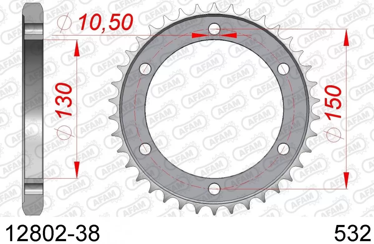 AFAM Sprocket Rear Steel 38T - 532