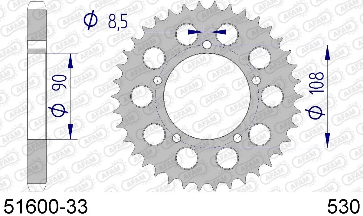 AFAM Sprocket Rear Aluminium 33T - 530