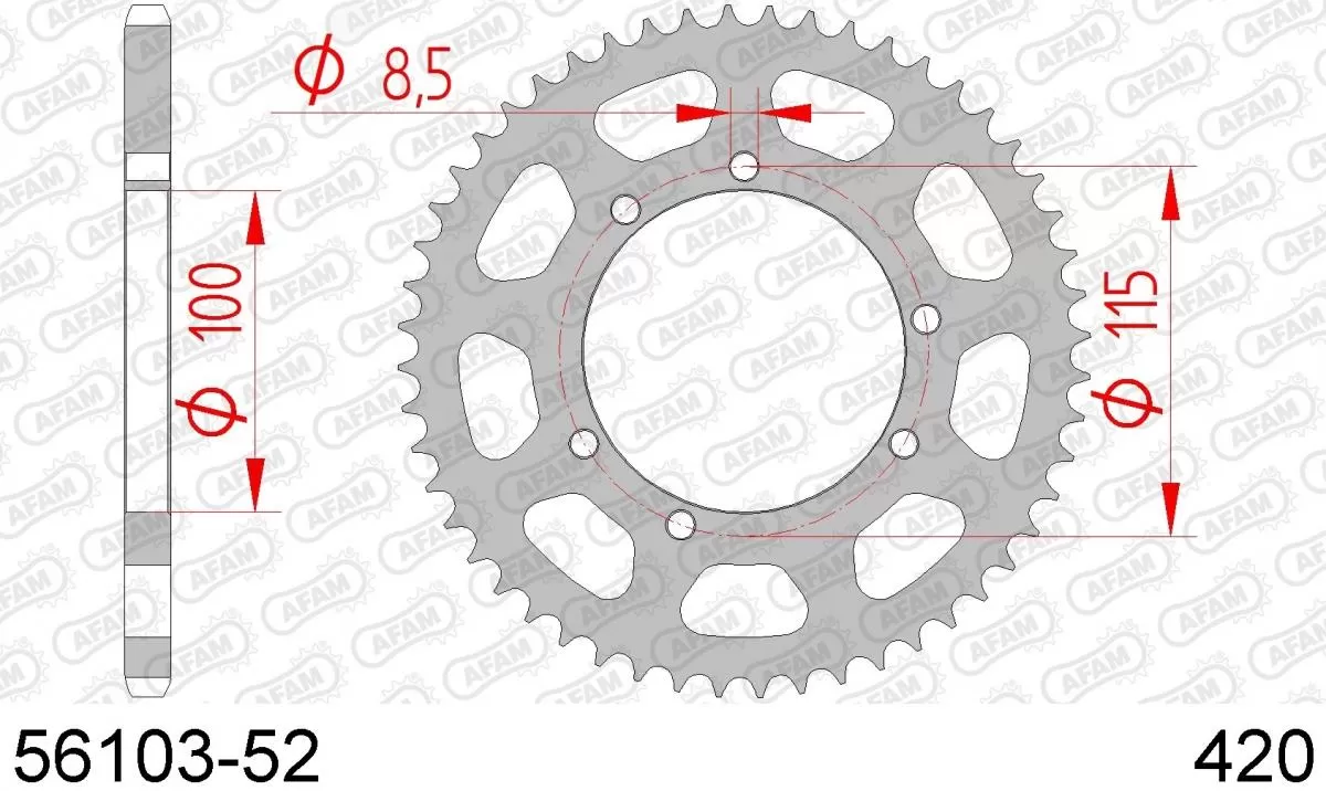 AFAM Sprocket Rear Steel 52T - 420