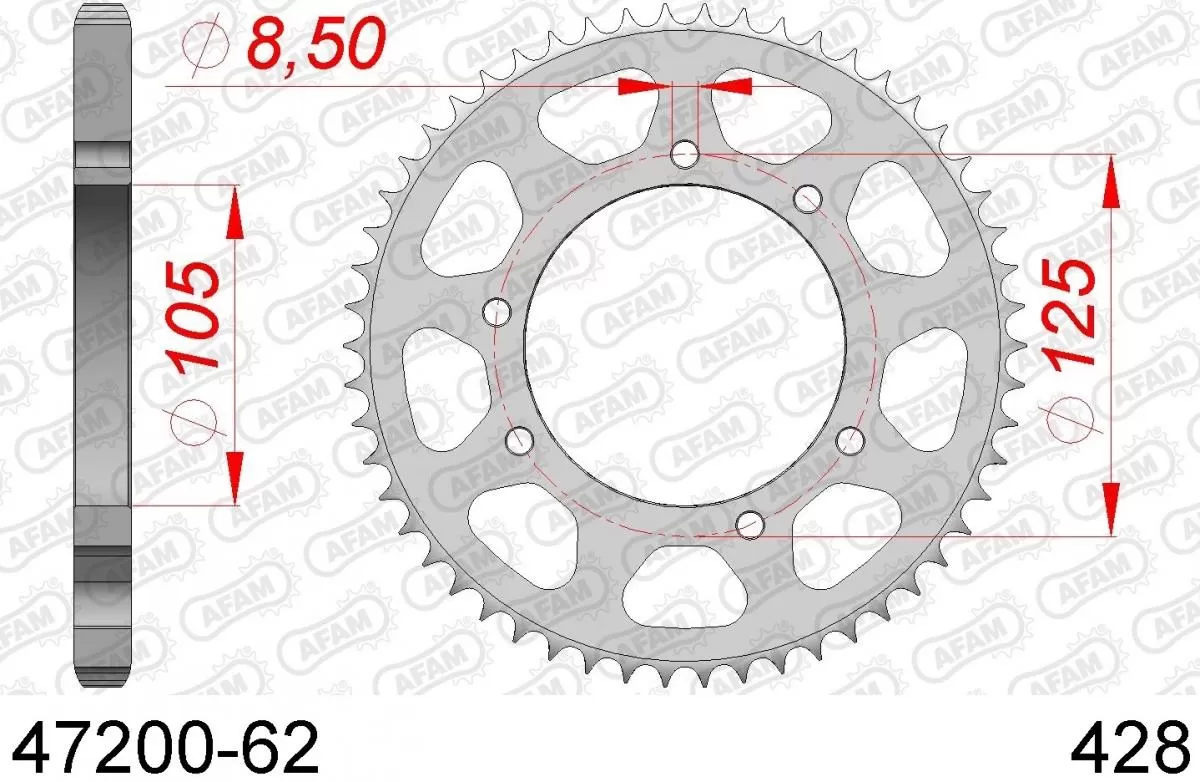 AFAM Sprocket Rear Steel 62T - 428