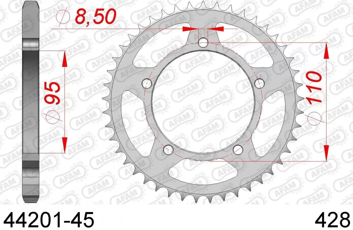 AFAM Sprocket Rear Steel 45T - 428