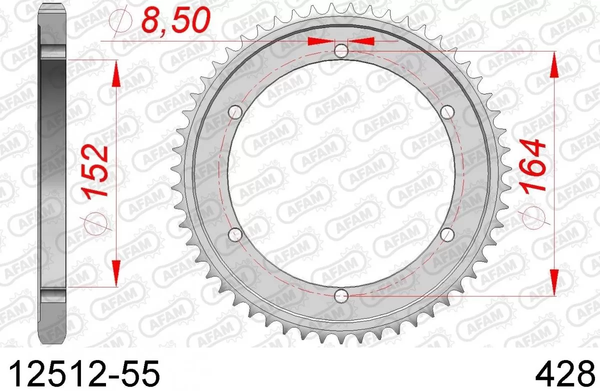 AFAM Sprocket Rear Steel 55T - 428