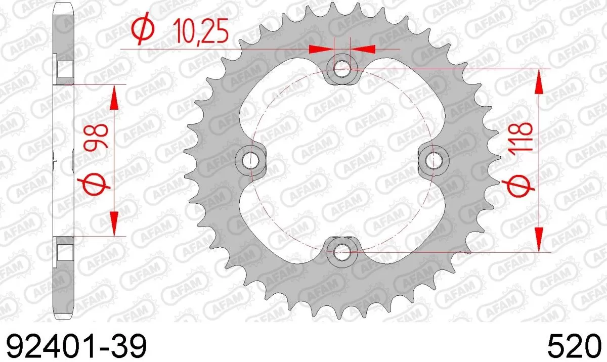 AFAM Sprocket Rear Steel 39T - 520