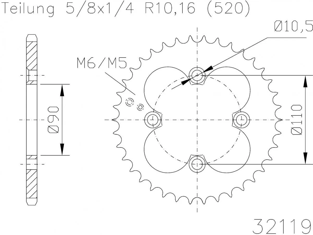 Esjot Sprocket Rear Steel 32T - 520