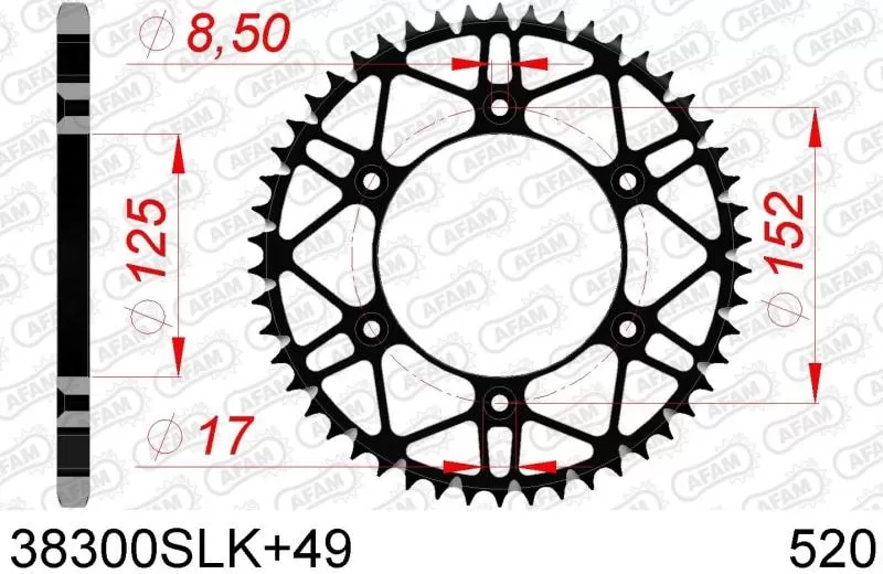 AFAM Sprocket Rear Steel SUPER LIGHT 49T - 520 - Black MX-ENDURO