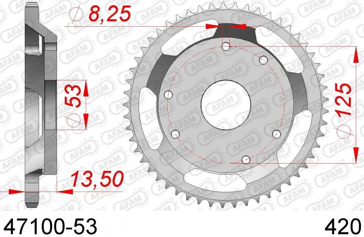 AFAM Sprocket Rear Steel 53T - 420