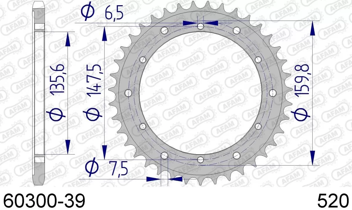 AFAM Sprocket Rear Aluminium 39T - 520