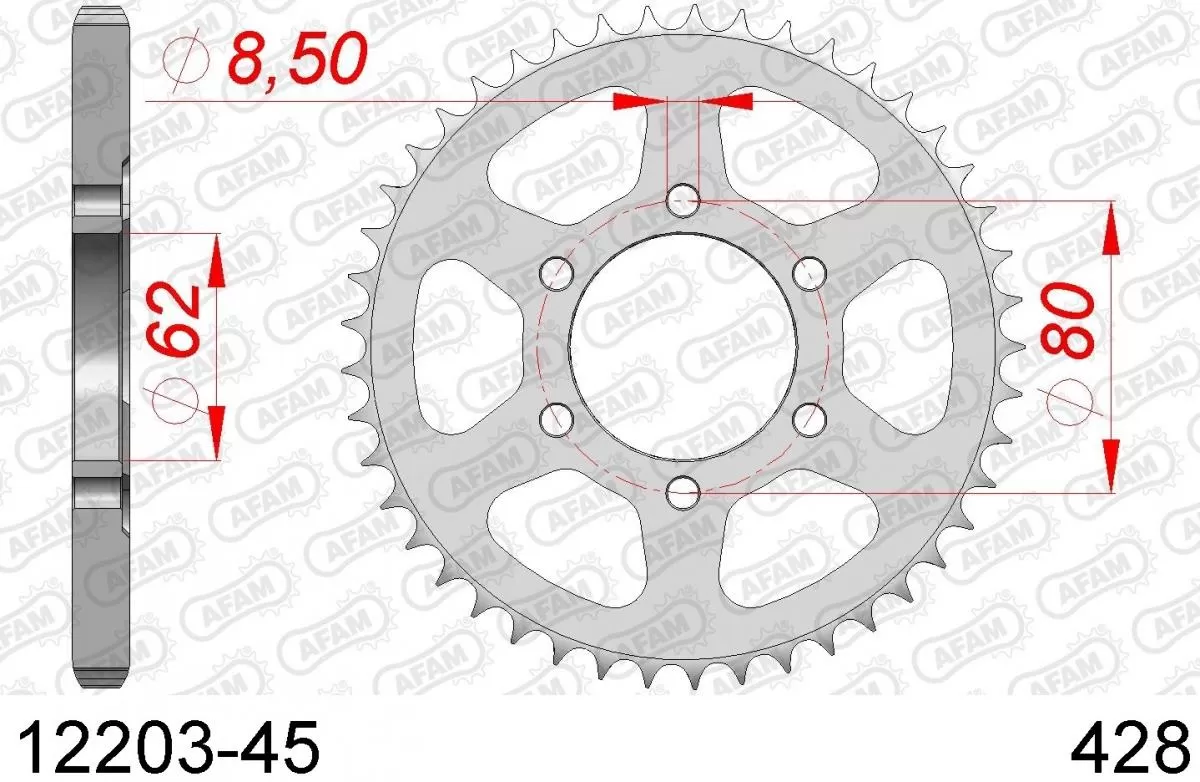 AFAM Sprocket Rear Steel 45T - 428