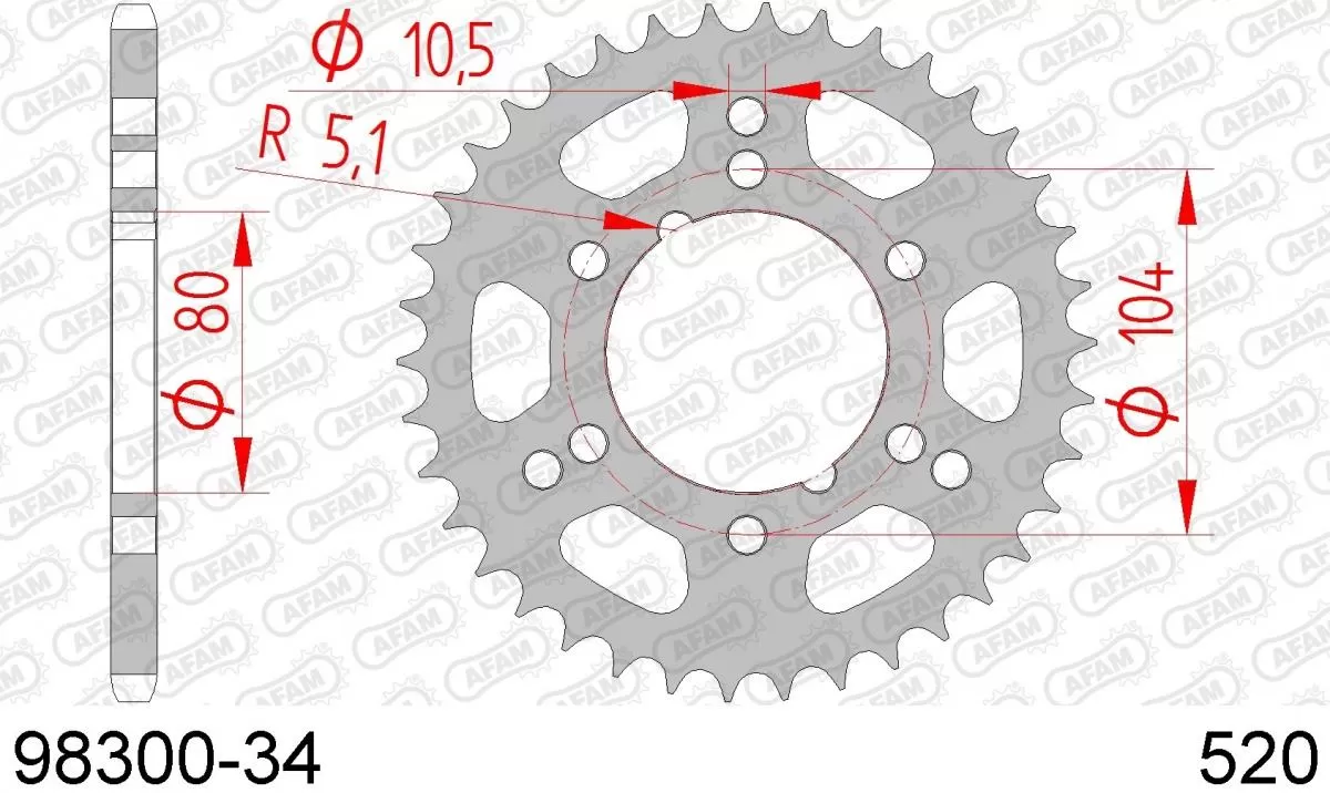 AFAM Sprocket Rear Steel 34T - 520