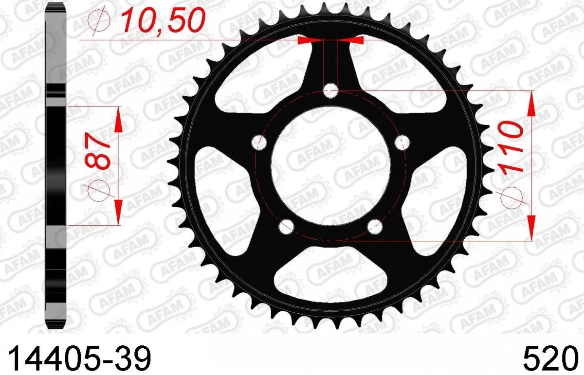 AFAM Sprocket Rear Steel 39T - 520