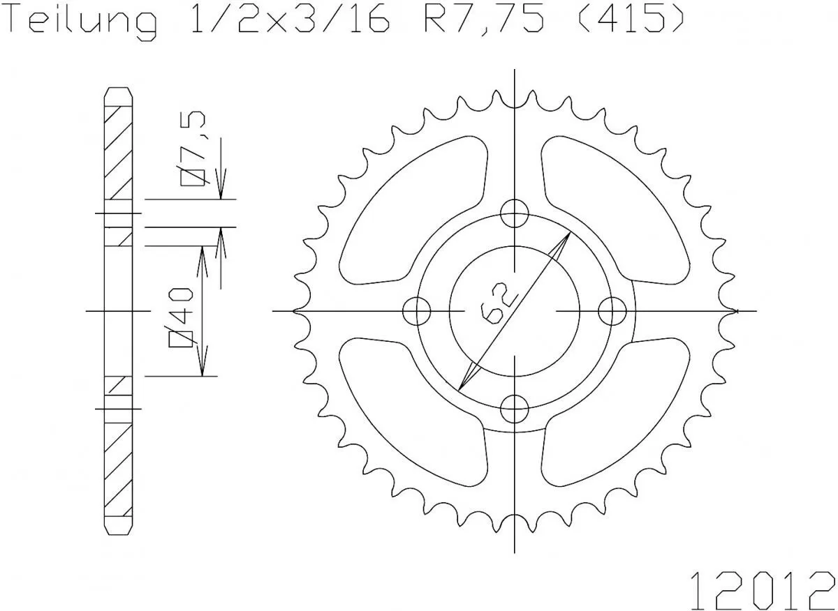 Esjot Sprocket Rear Steel 52T - 415