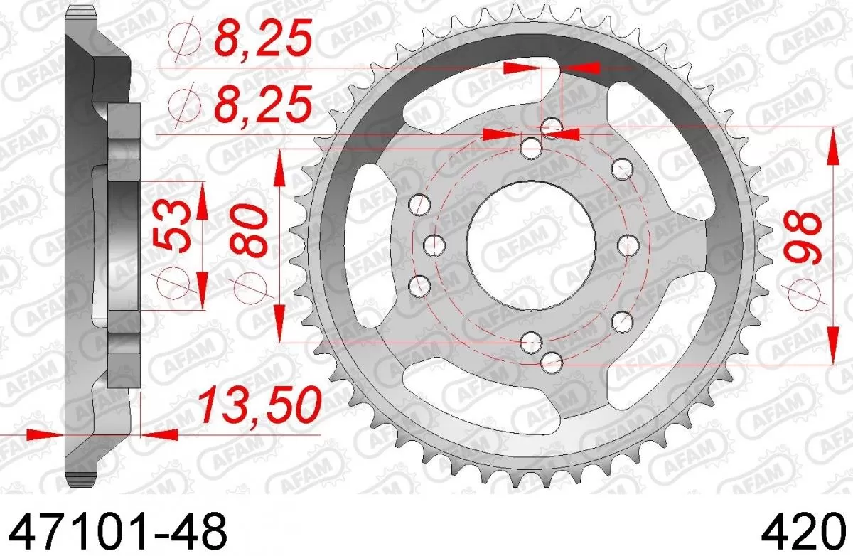 AFAM Sprocket Rear Steel 48T - 420