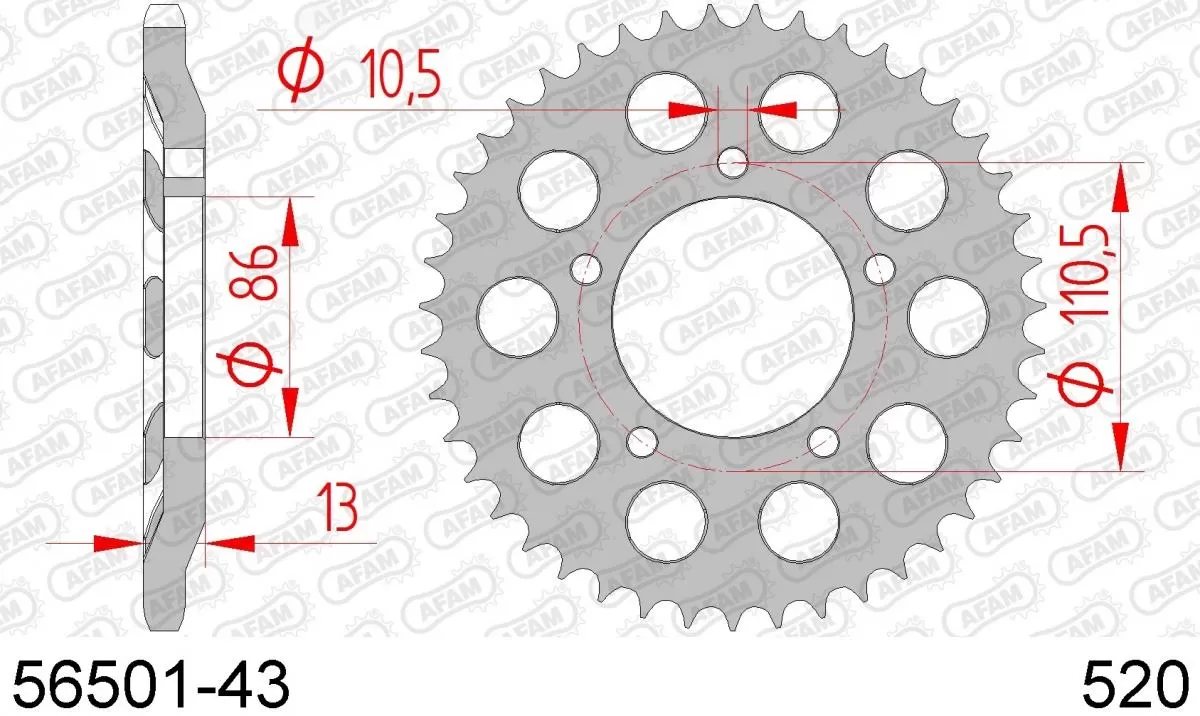 AFAM Sprocket Rear Steel 43T - 520