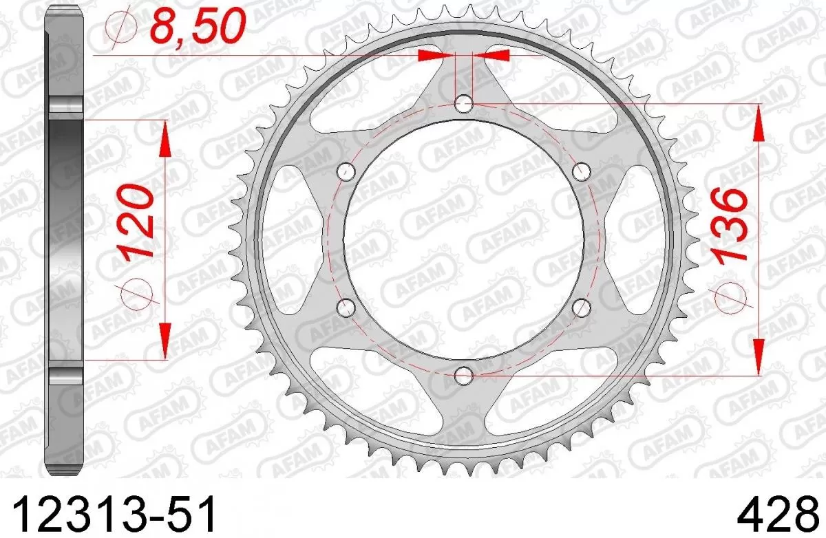 AFAM Sprocket Rear Steel 51T - 428