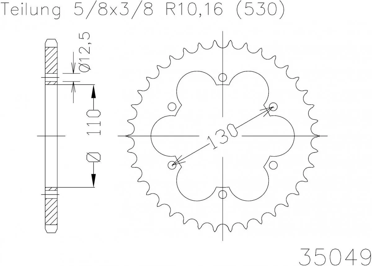 Esjot Sprocket Rear Steel 36T - 530