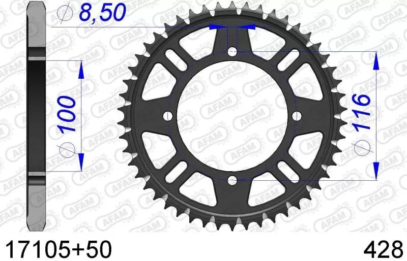 AFAM Sprocket Rear Aluminium 50T - 428
