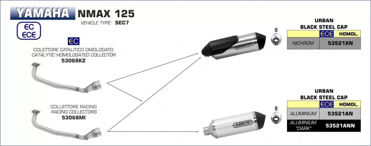 Arrow Exhaust Bend Scooter 53068MI Urban