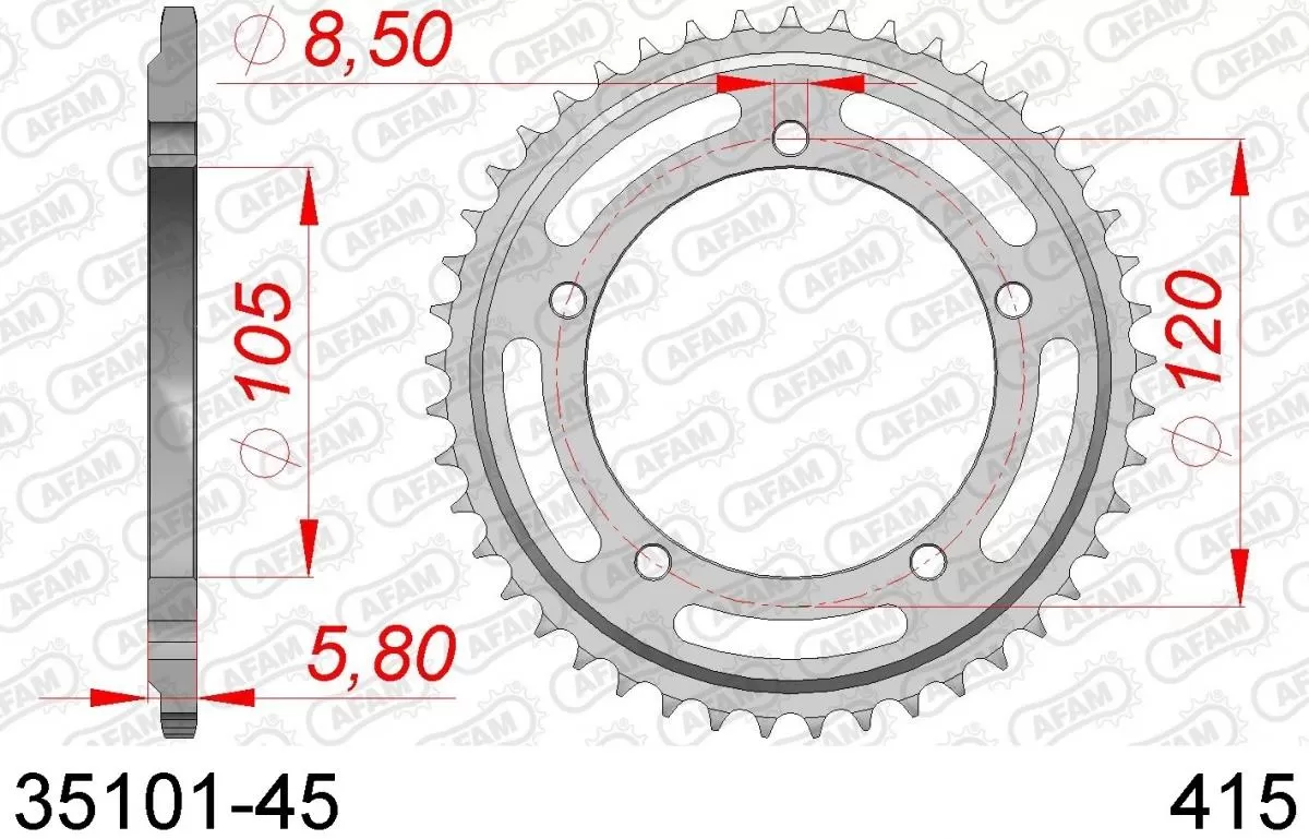 AFAM Sprocket Rear Steel 45T - 415